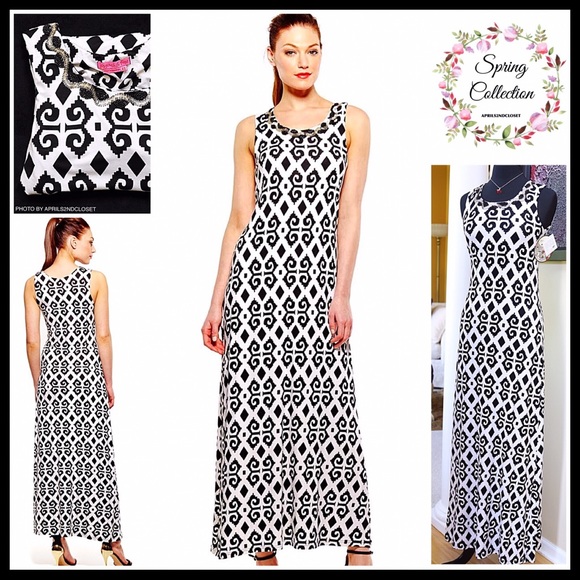 BLACK WHITE BOHO PRINT SUN TANK MAXI DRESS - Picture 5 of 12